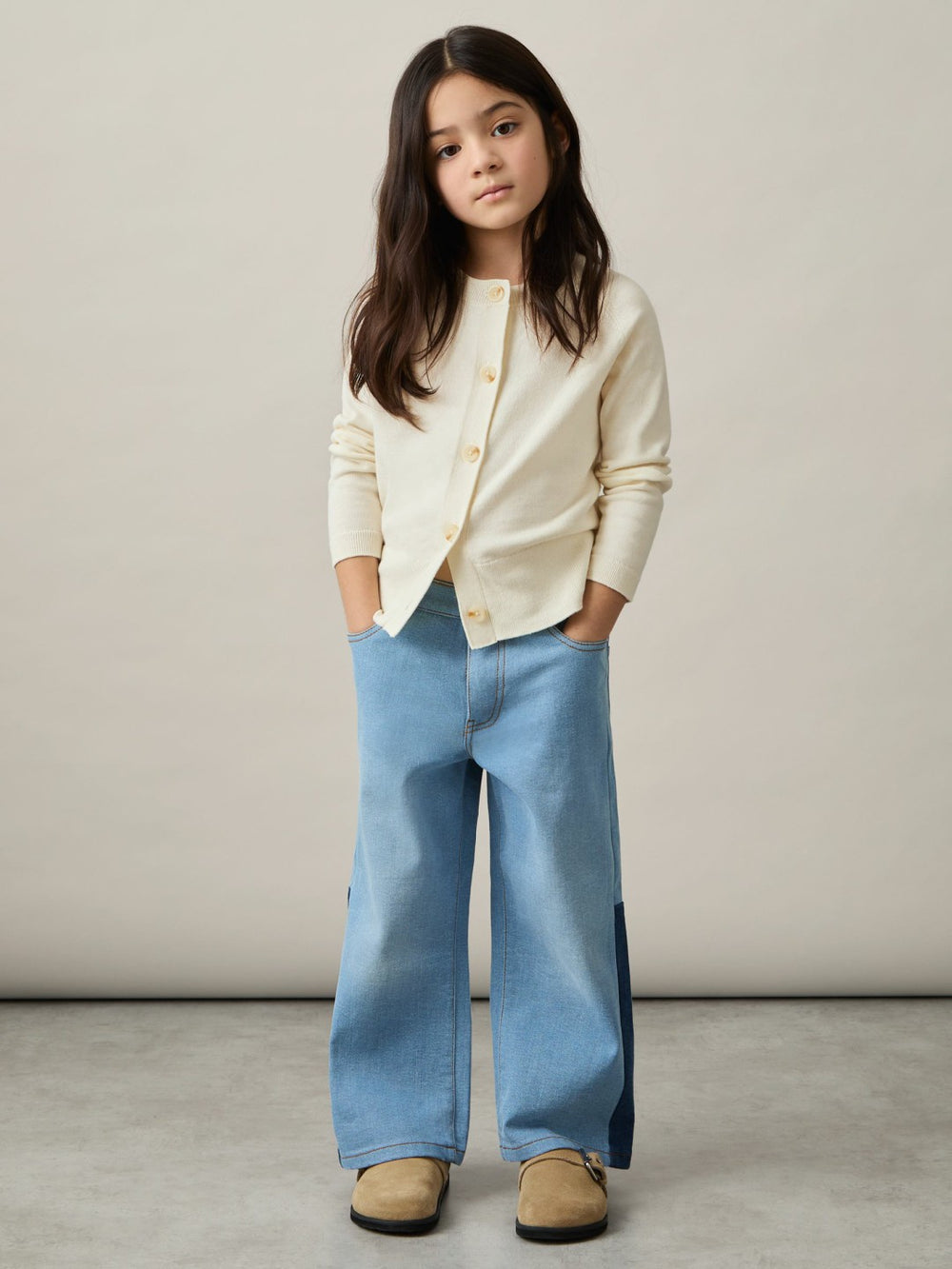 9-13 yrs Cotton Crew-Neck Cardigan Ivory | Children