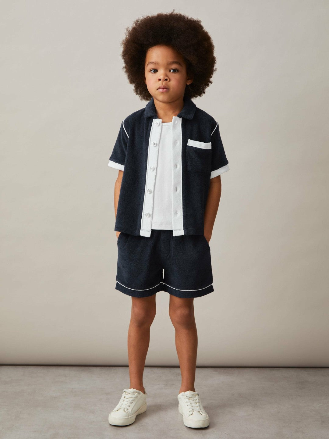 9-13 yrs Velour Colour-Block Shirt Blue Multi | Children