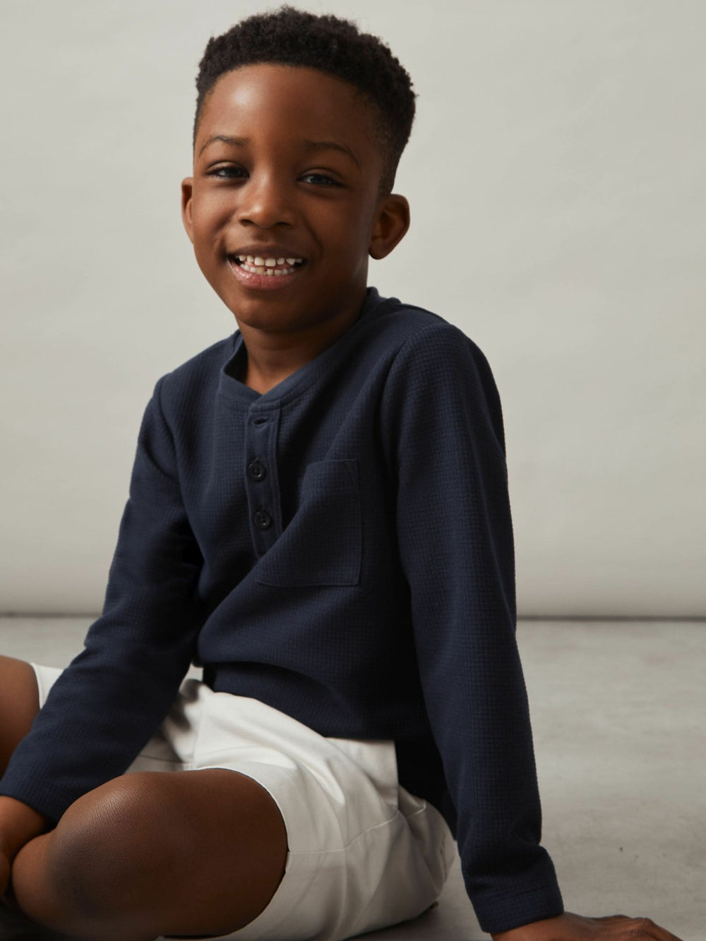 3-9 yrs Cotton-Blend Waffle Henley T-Shirt Navy | Children