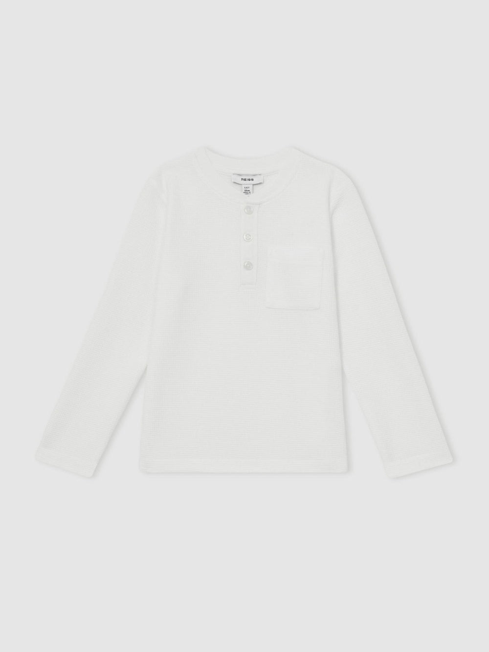 9-13 yrs Cotton-Blend Waffle Henley T-Shirt White | Children