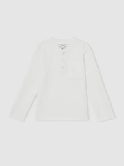 9-13 yrs Cotton-Blend Waffle Henley T-Shirt White | Children