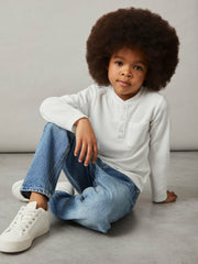 9-13 yrs Cotton-Blend Waffle Henley T-Shirt White | Children