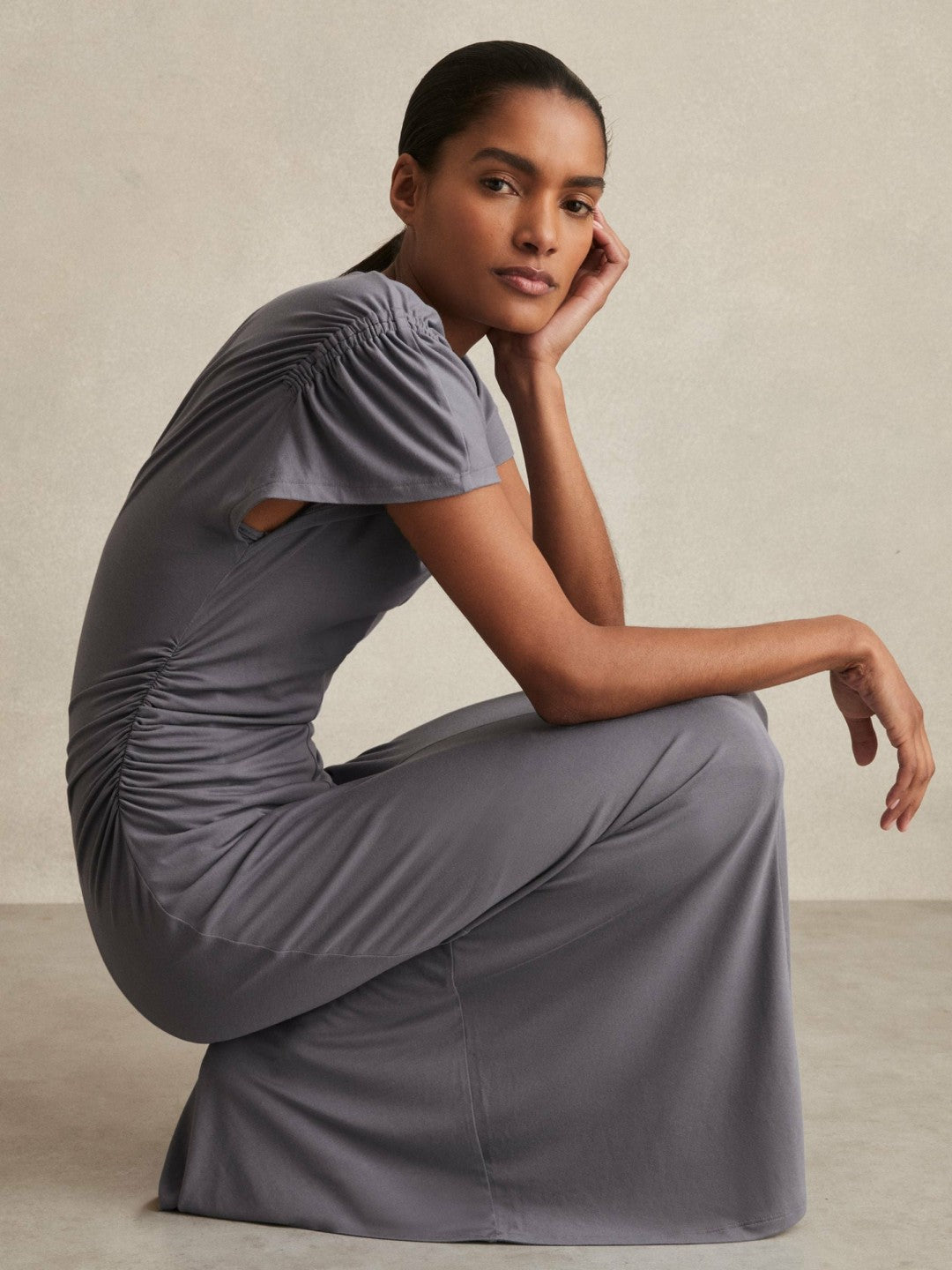 Modal Blend Ruched Jersey Dress Grey | Womens