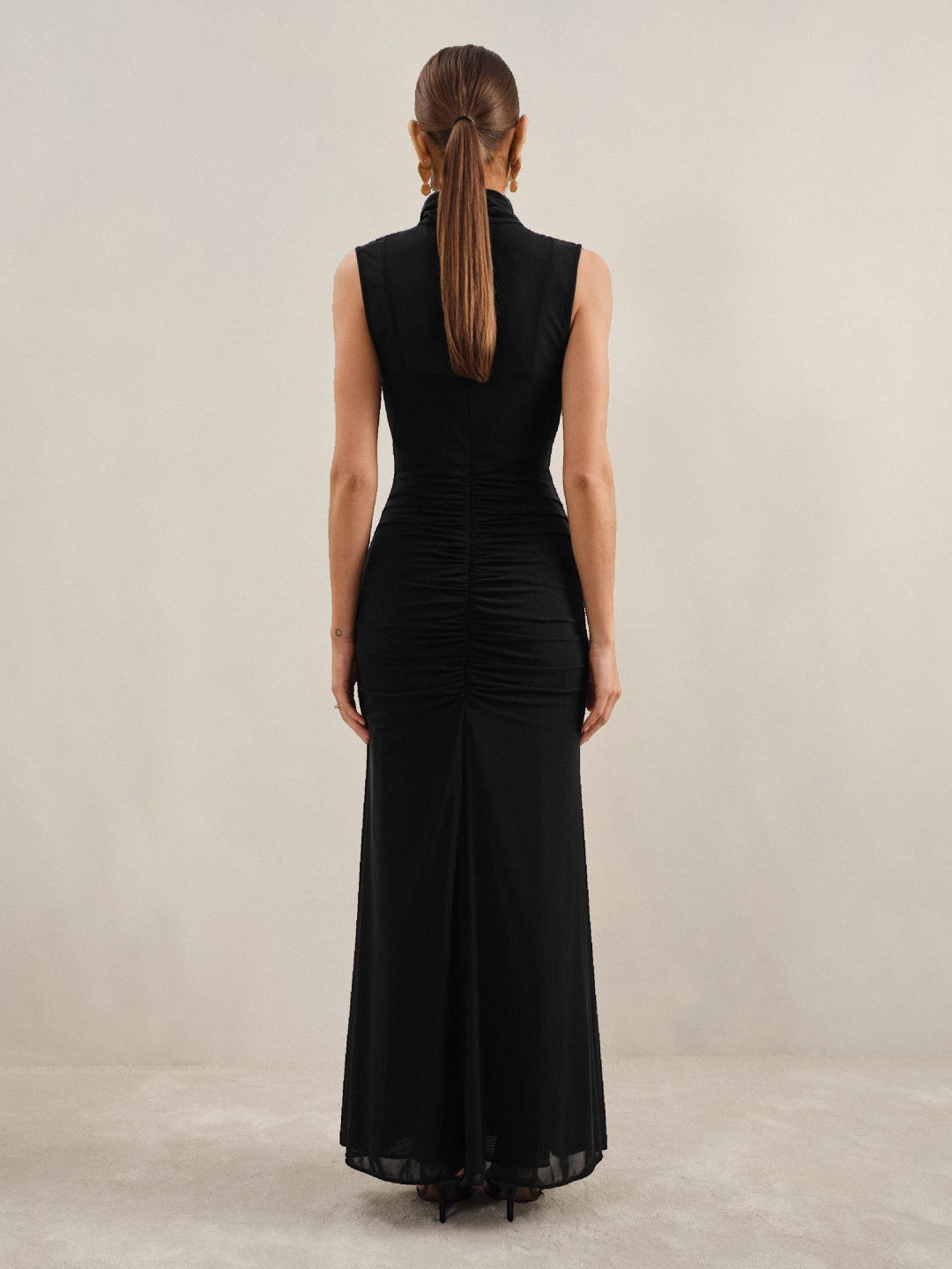 Sheer Ruched Maxi Dress Black | Womens