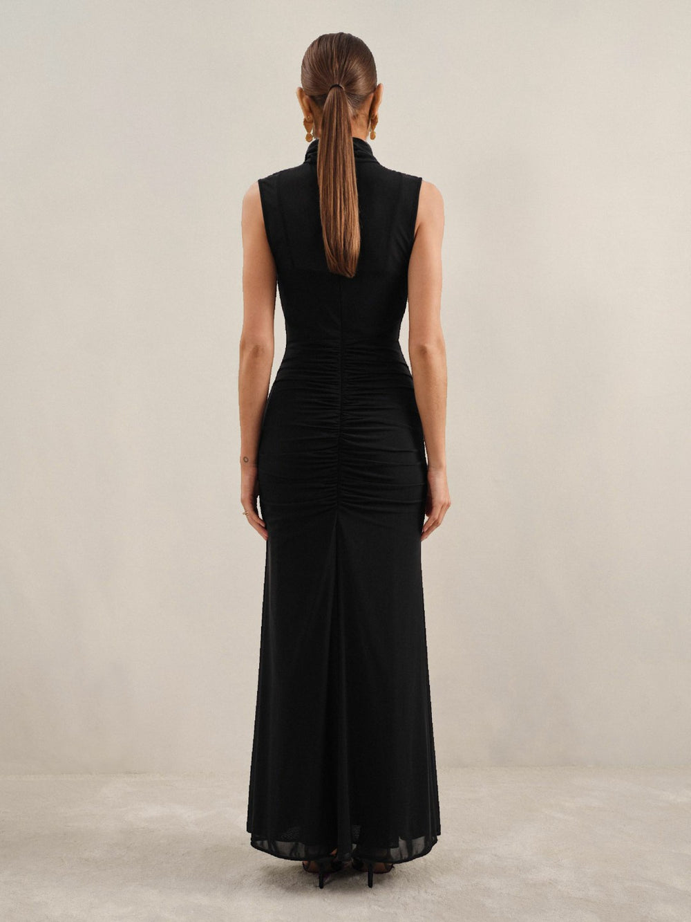 Sheer Ruched Maxi Dress Black | Womens