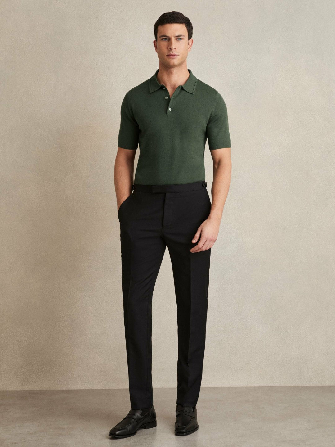 Merino Wool Short-Sleeve Polo Shirt Kale Green | Mens