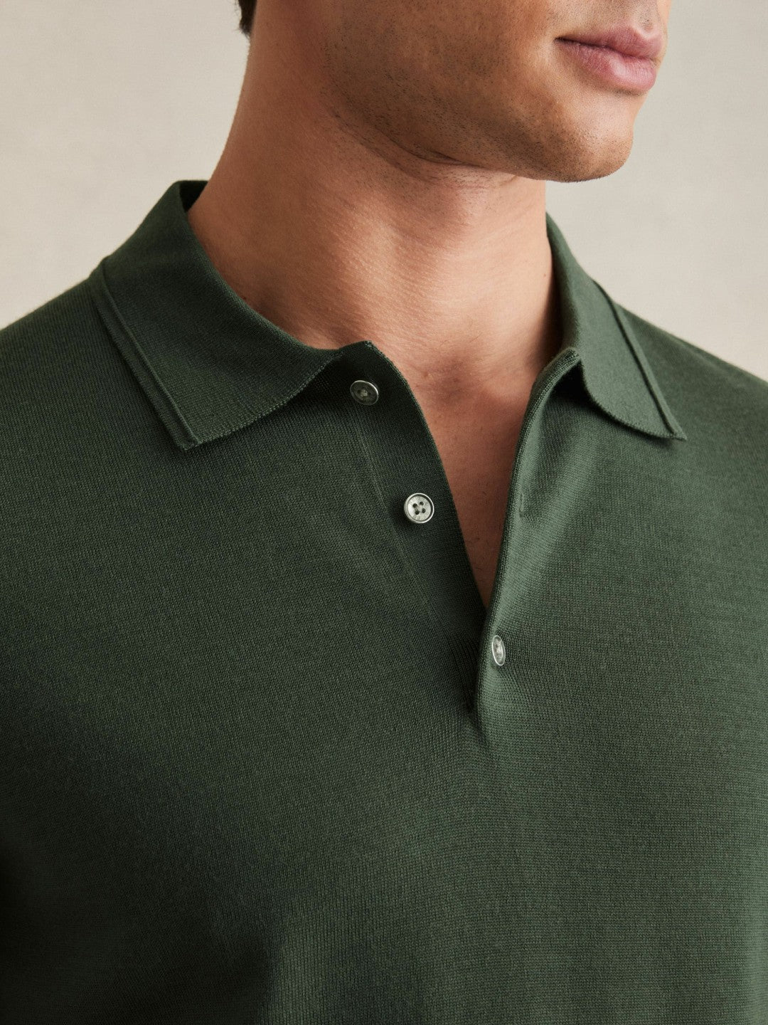 Merino Wool Short-Sleeve Polo Shirt Kale Green | Mens