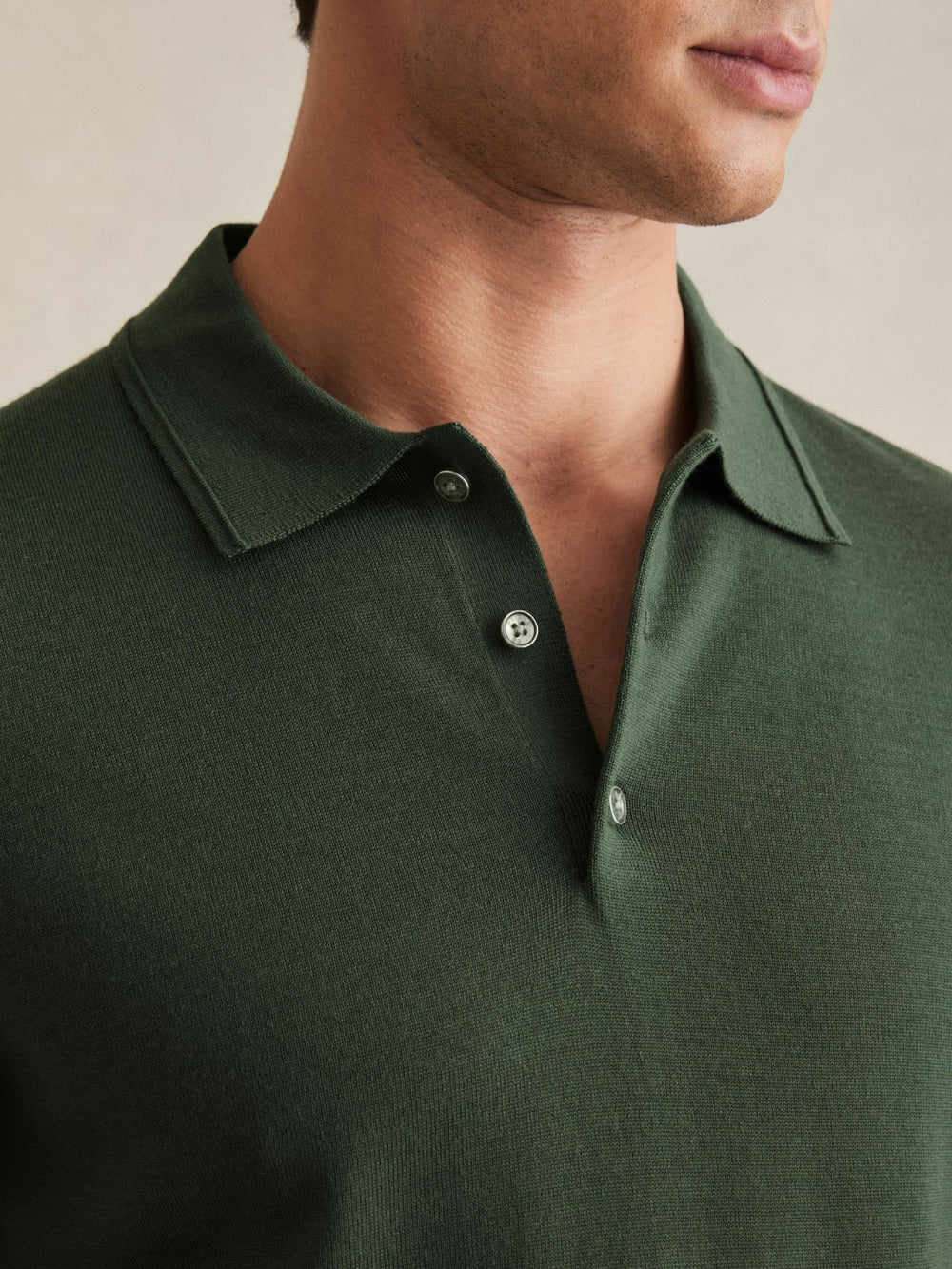 Merino Wool Short-Sleeve Polo Shirt Kale Green | Mens