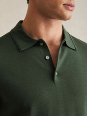 Merino Wool Short-Sleeve Polo Shirt Kale Green | Mens