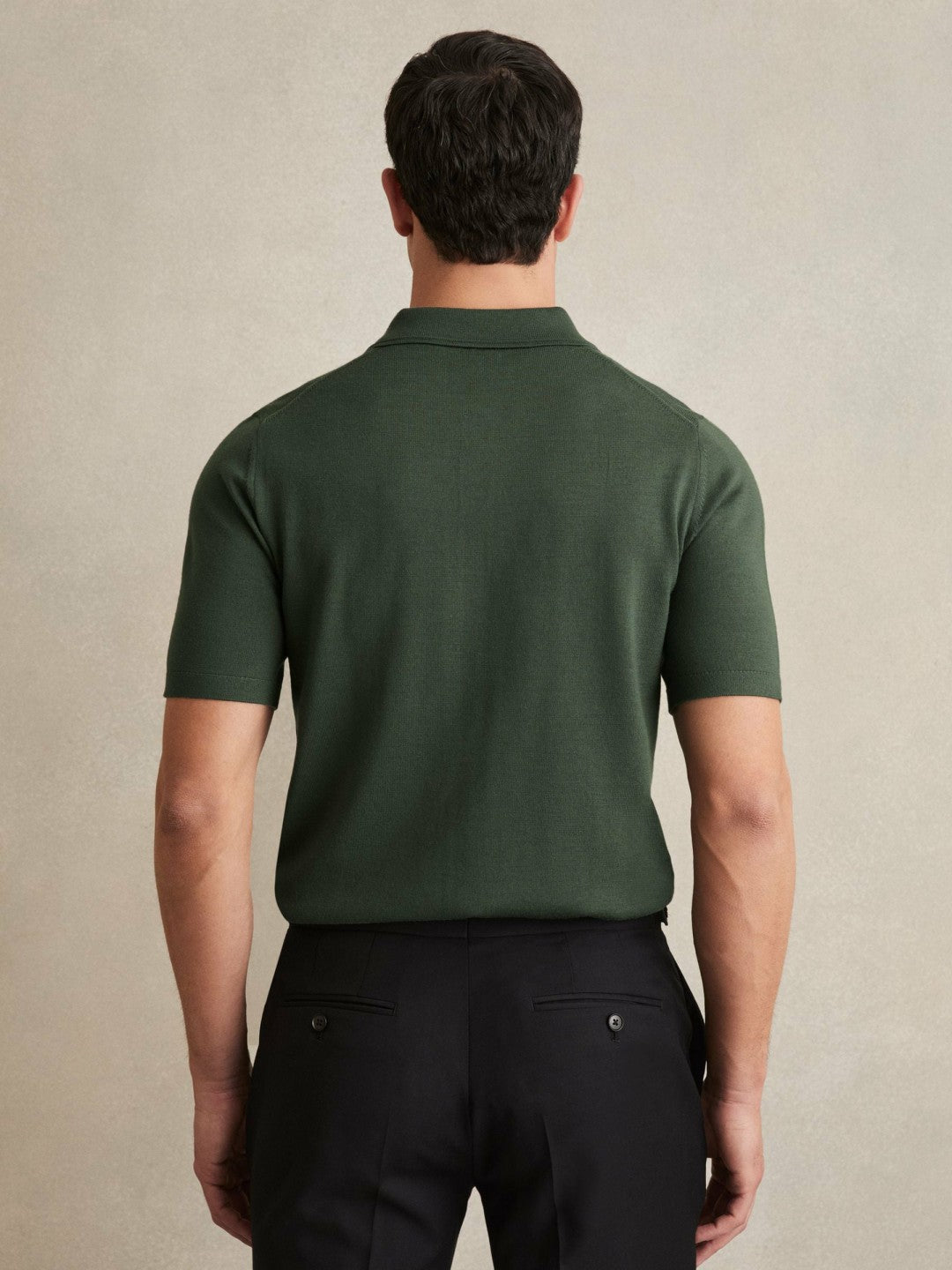 Merino Wool Short-Sleeve Polo Shirt Kale Green | Mens