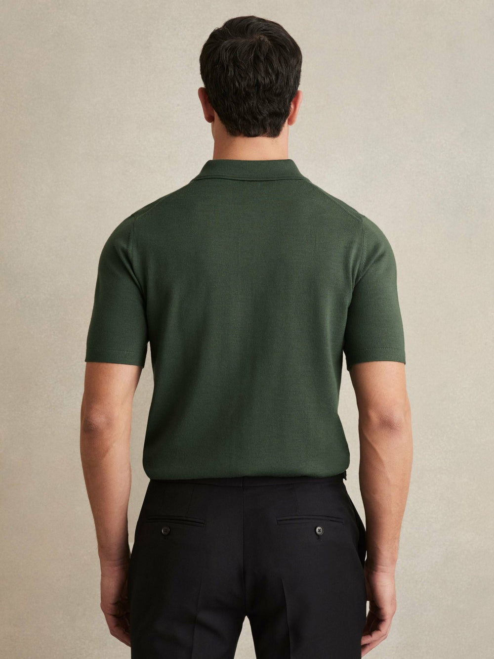 Merino Wool Short-Sleeve Polo Shirt Kale Green | Mens
