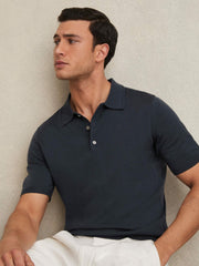 Merino Wool Short-Sleeve Polo Shirt Midnight Navy | Mens