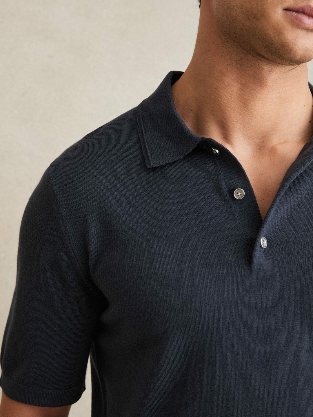Merino Wool Short-Sleeve Polo Shirt Midnight Navy | Mens