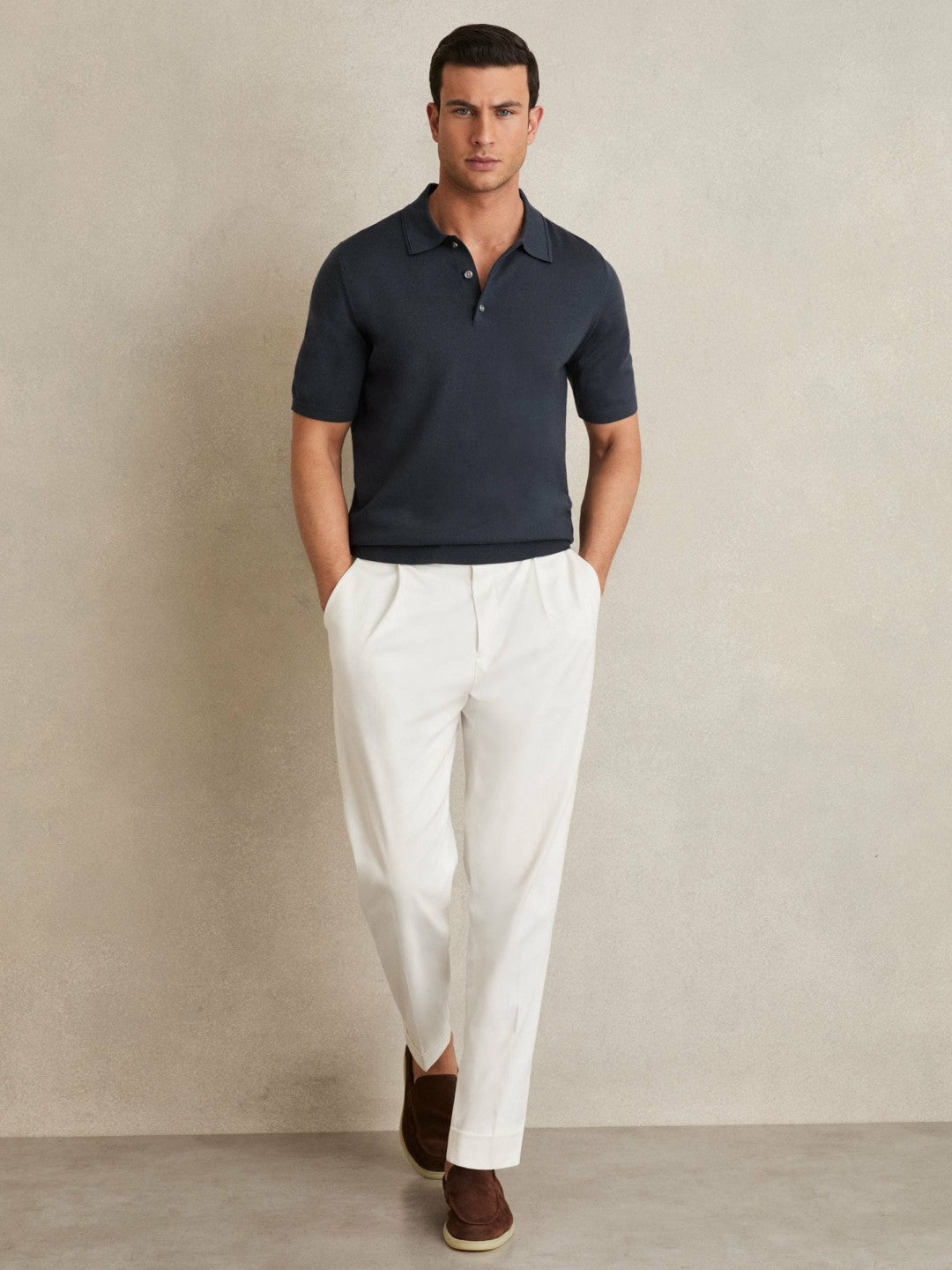 Merino Wool Short-Sleeve Polo Shirt Midnight Navy | Mens