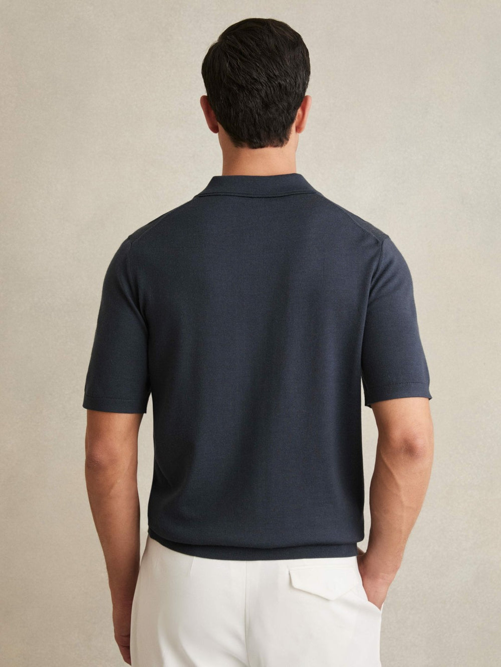 Merino Wool Short-Sleeve Polo Shirt Midnight Navy | Mens