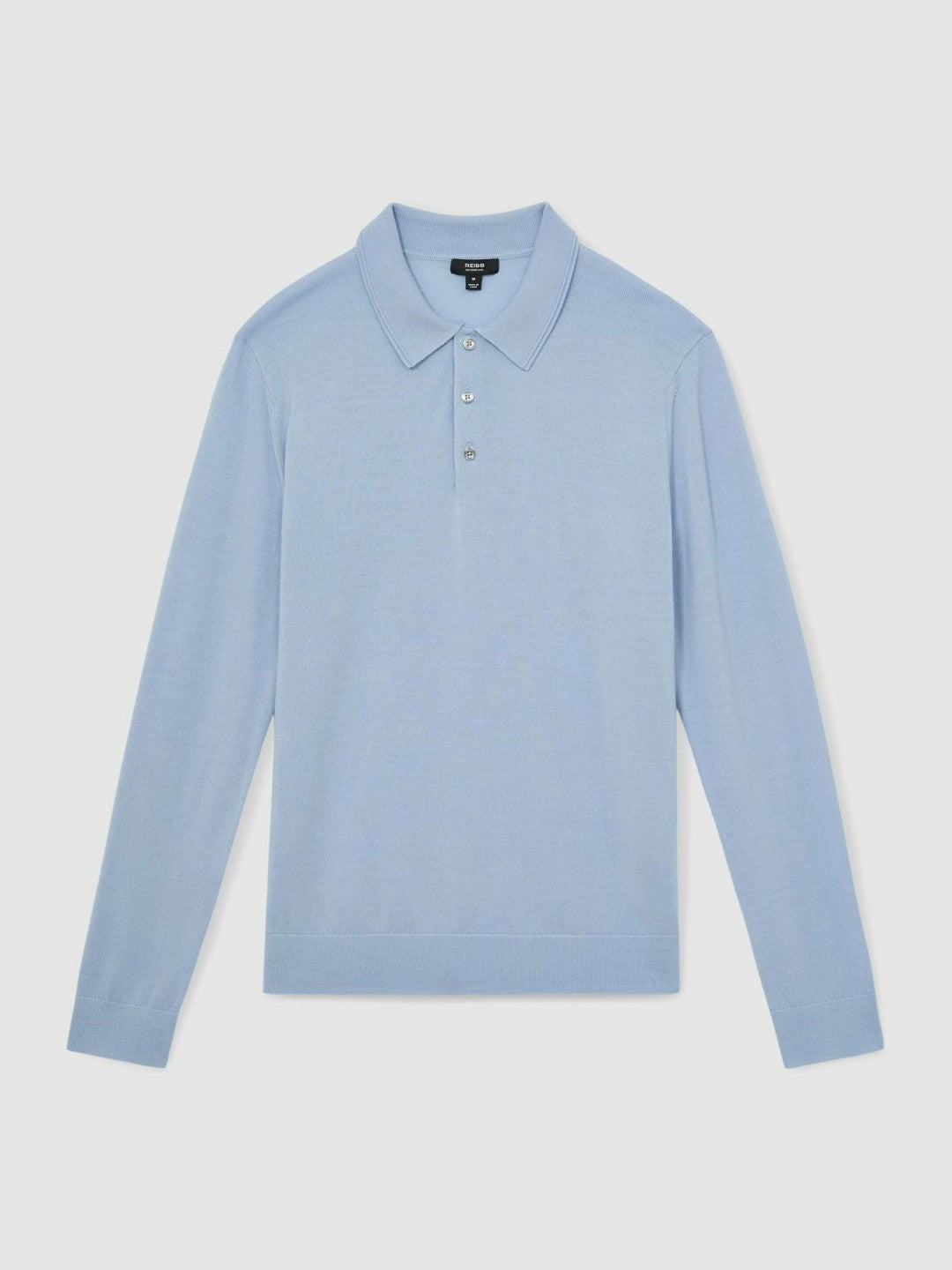 Merino Wool Long-Sleeve Polo Shirt Soft Blue | Mens