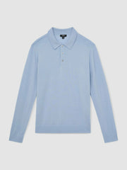Merino Wool Long-Sleeve Polo Shirt Soft Blue | Mens
