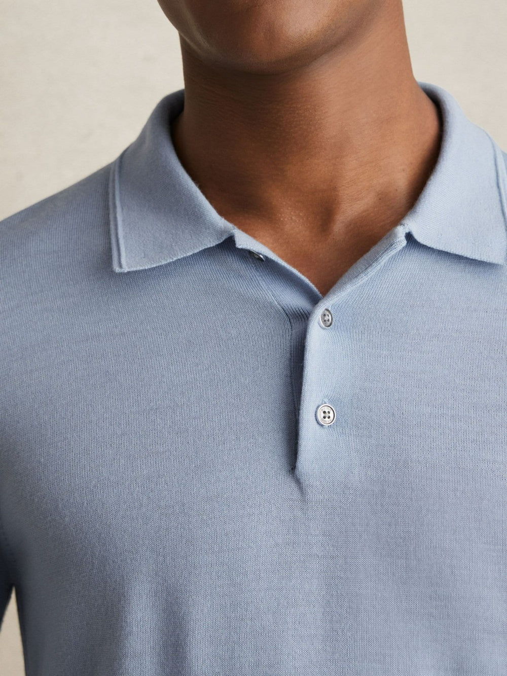Merino Wool Long-Sleeve Polo Shirt Soft Blue | Mens