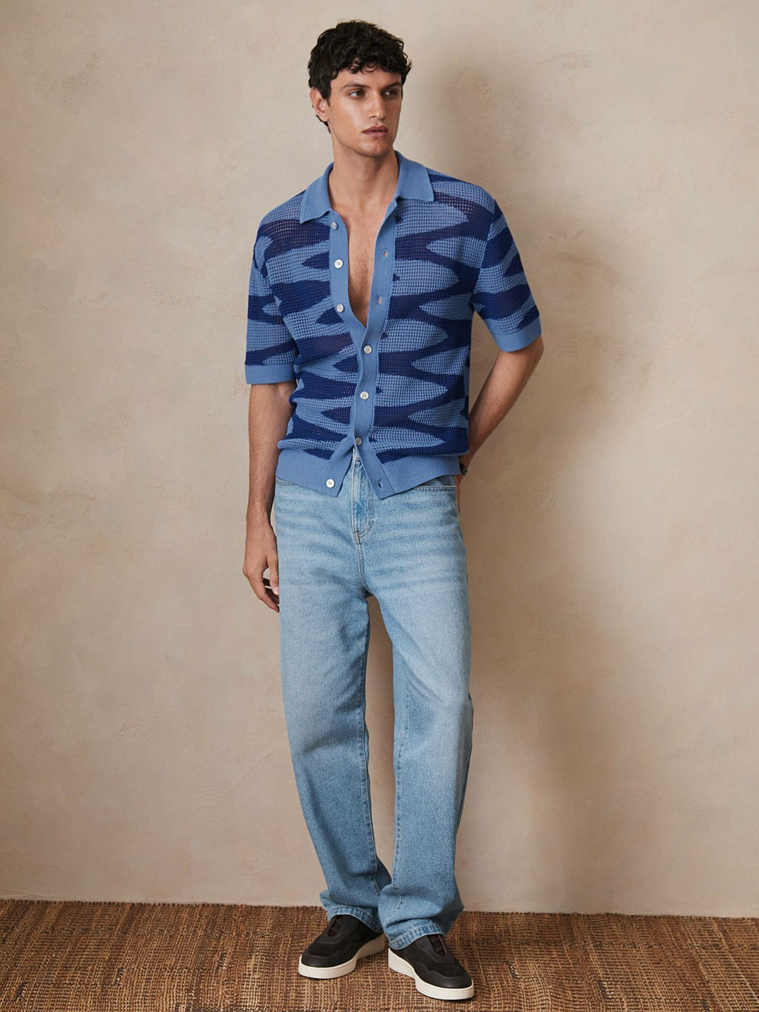 | Ché Wave Crochet Shirt Blue | Mens