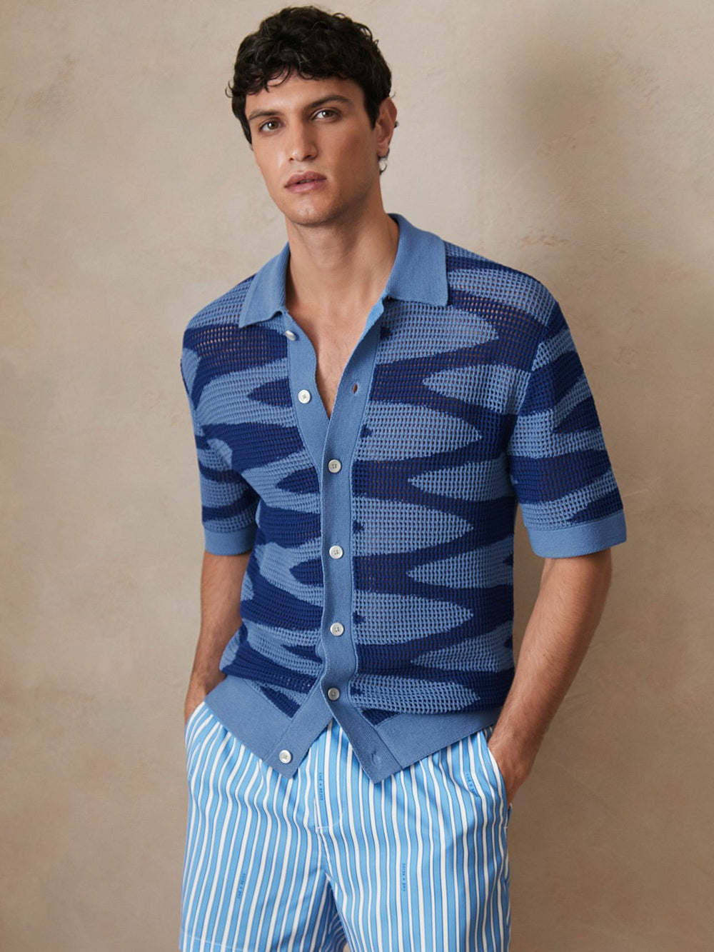 | Ché Wave Crochet Shirt Blue | Mens