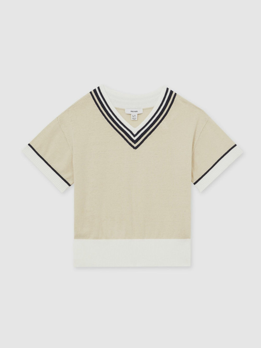 4-9 yrs Cotton-Linen Knit V-Neck Cricket Top Neutral | Children