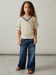 4-9 yrs Cotton-Linen Knit V-Neck Cricket Top Neutral | Children