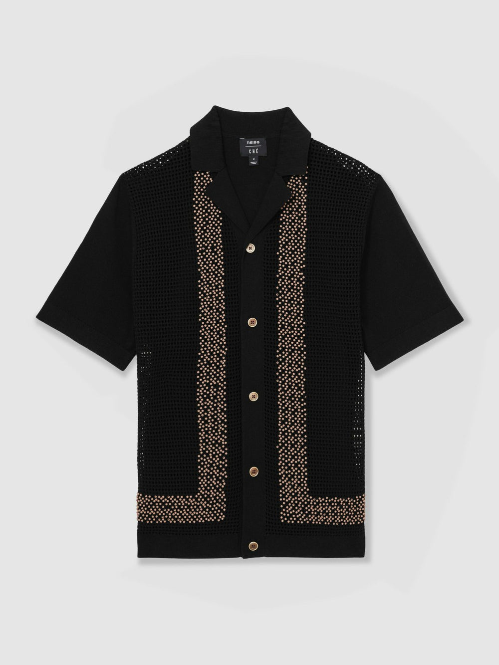 | Ché Beaded Crochet Shirt Black | Mens