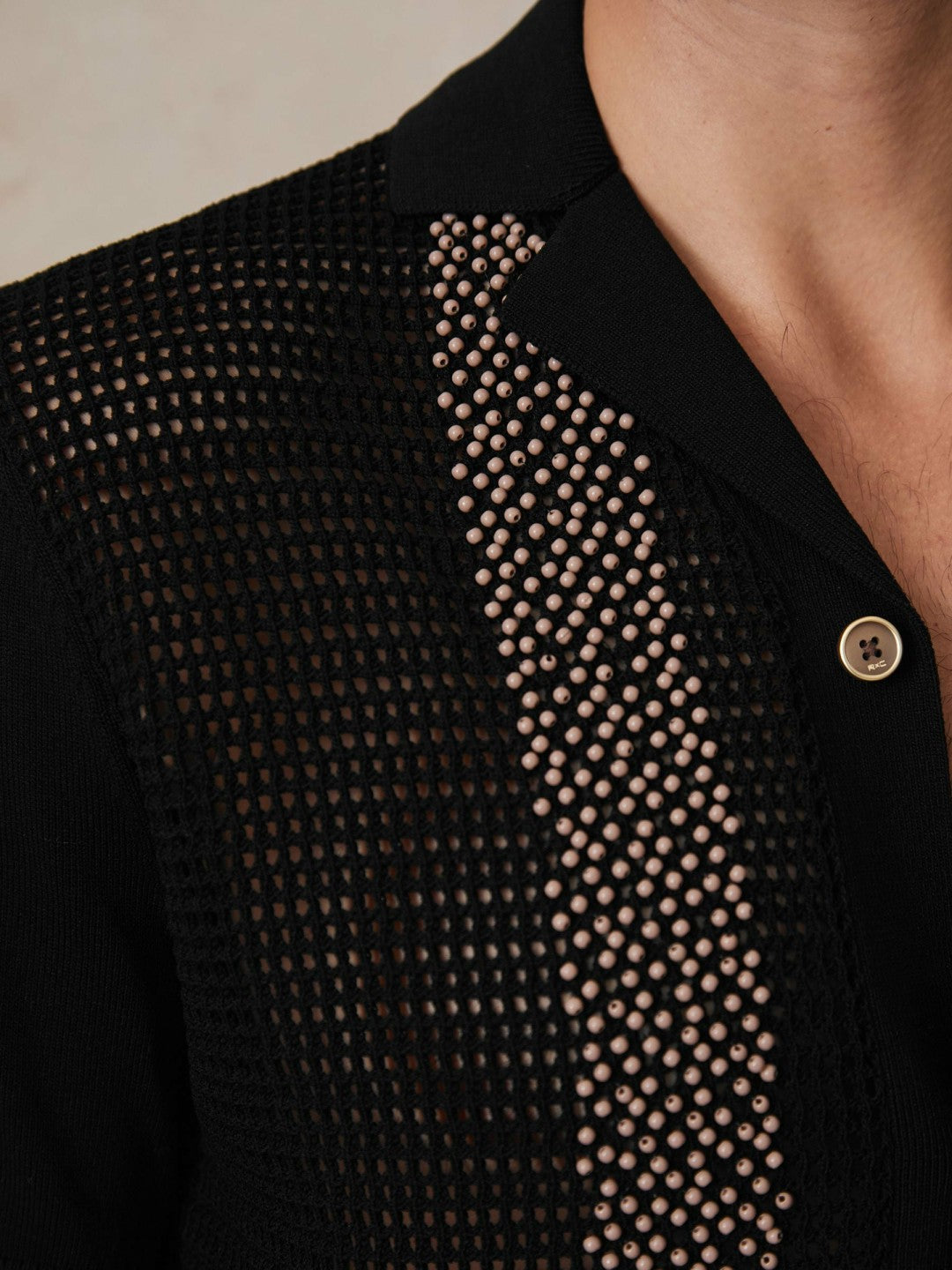 | Ché Beaded Crochet Shirt Black | Mens
