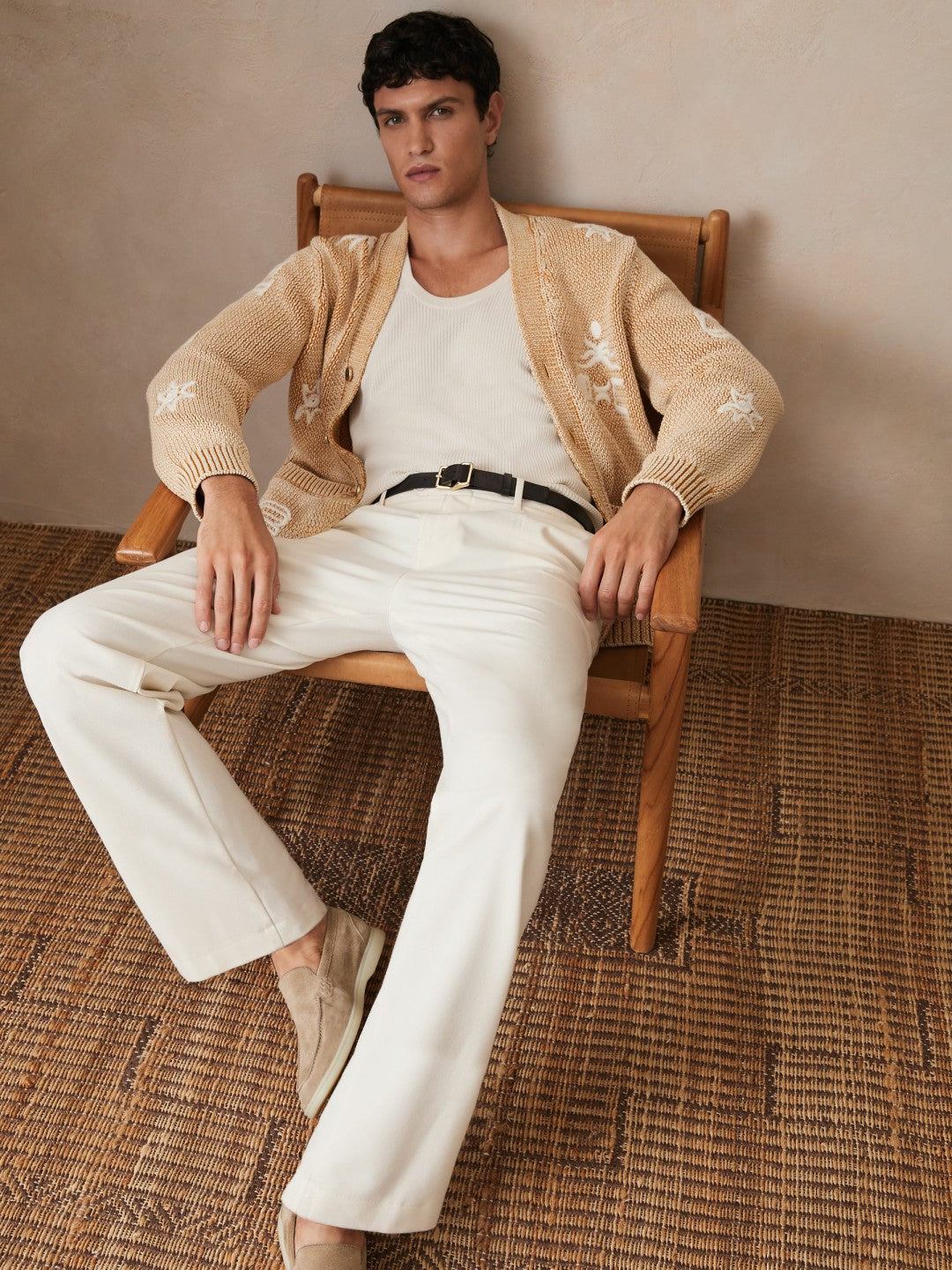 | Ché Motif-Embroidered Cardigan Camel | Mens
