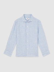 13-14 yrs Linen Cutaway Collar Shirt Blue/White Stripe | Children