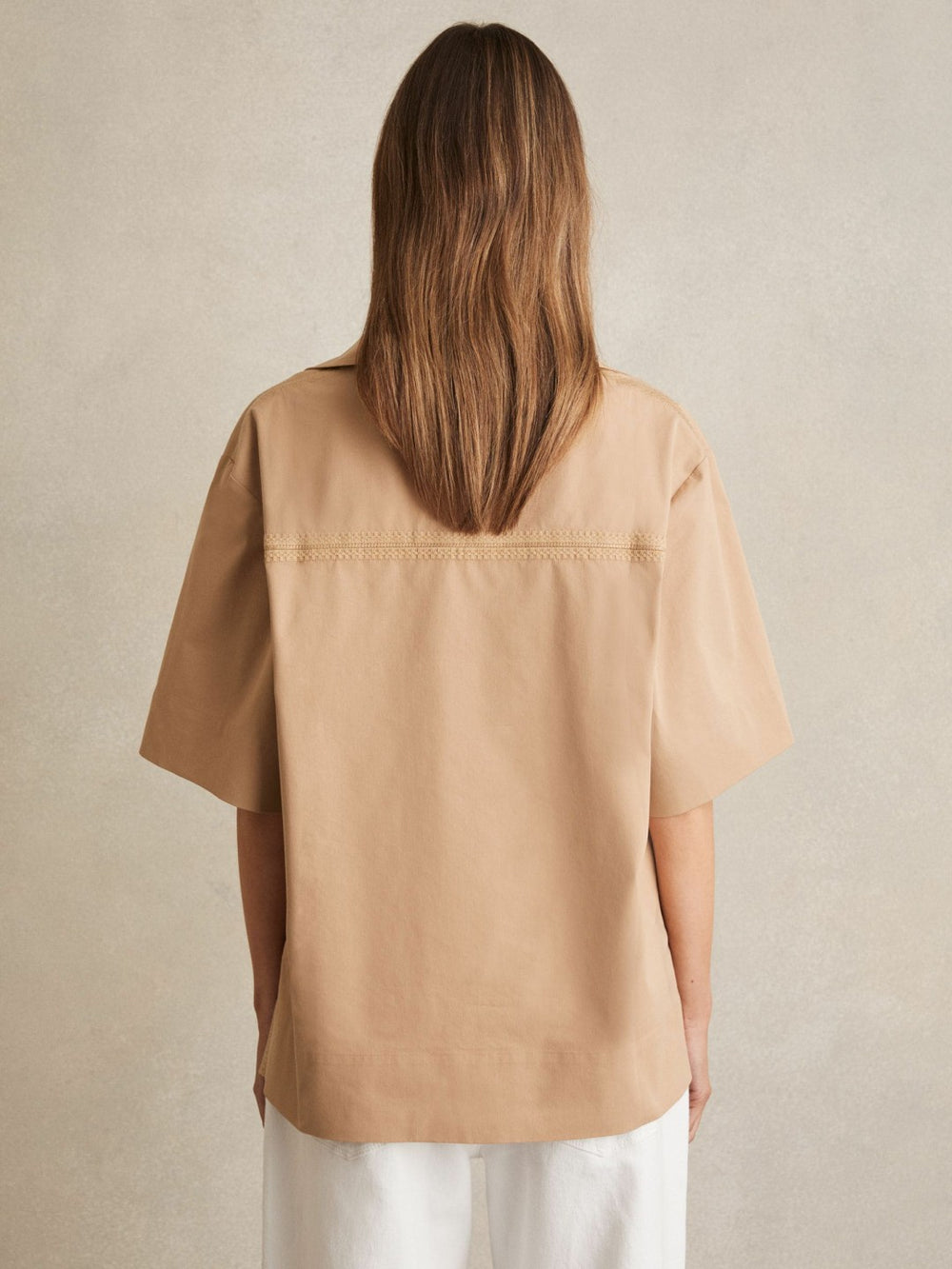 Cotton Blend Craft Stitch Collared Top Camel | Womens
