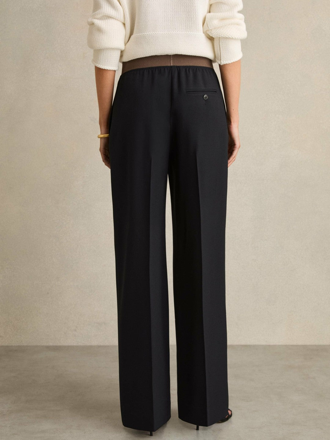 Petite Wide-Leg Elasticated-Waist Trousers Navy | Womens