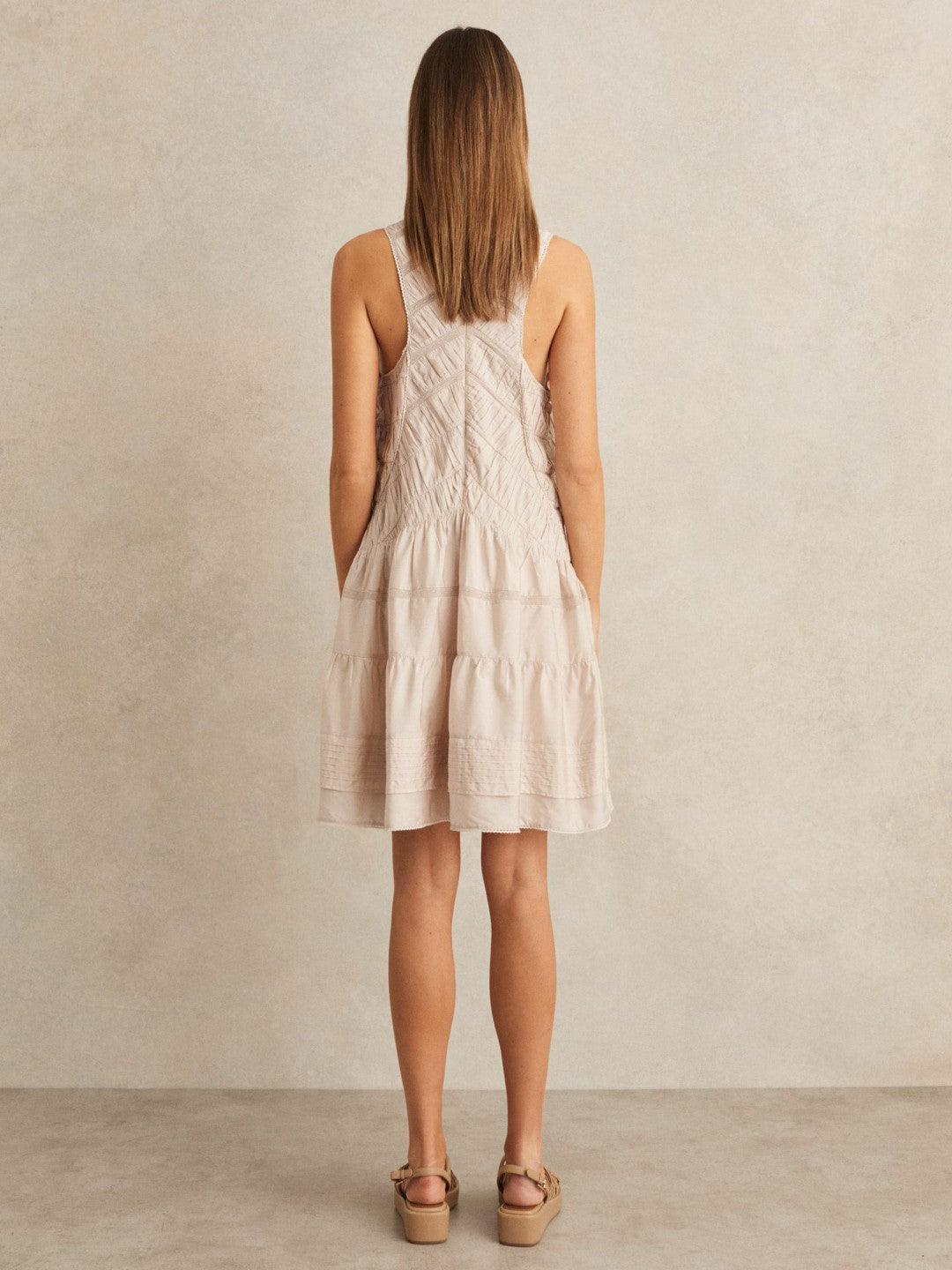 Shirred Ruffle Hem Mini Dress Neutral | Womens