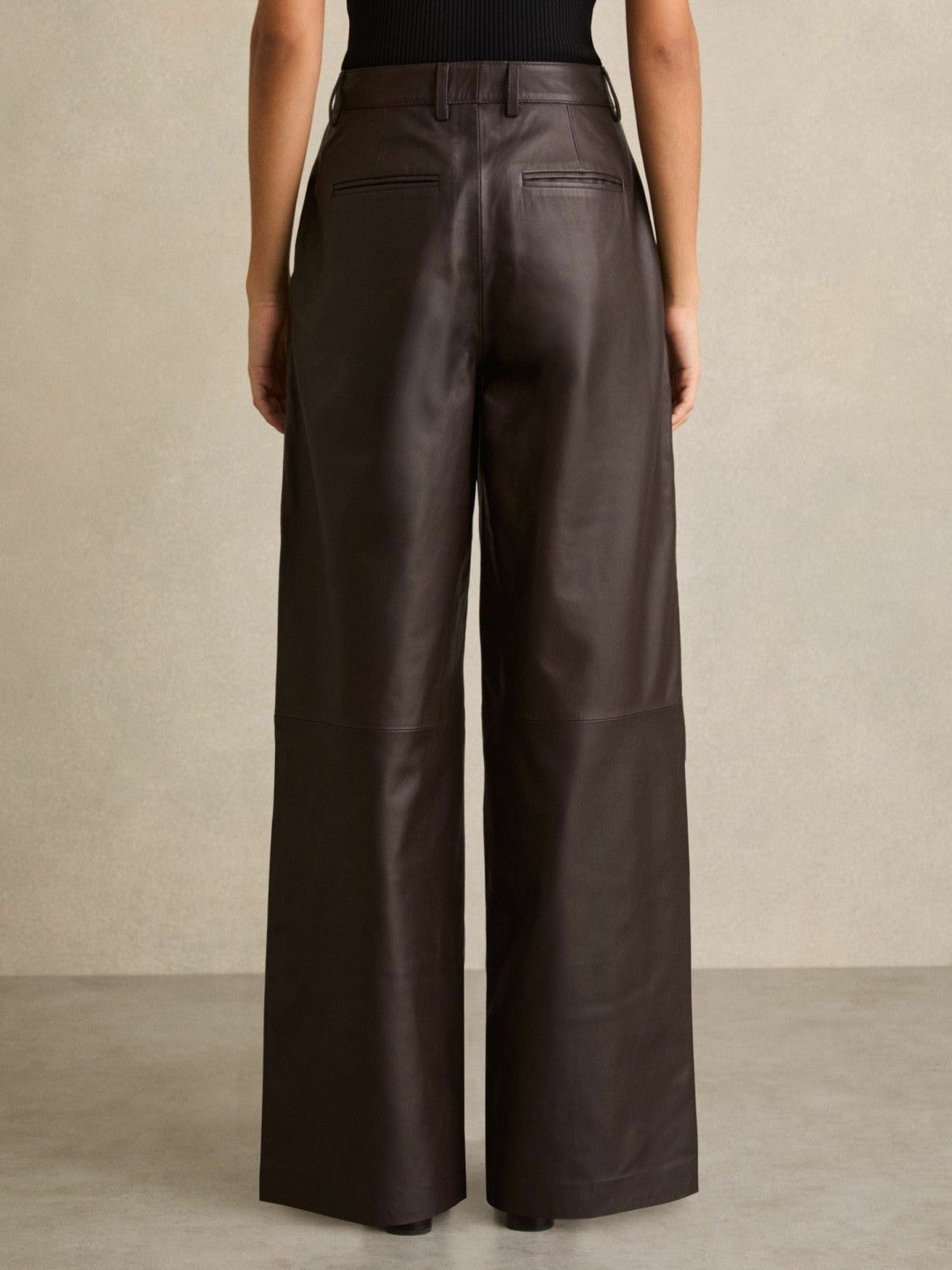 Petite Leather Wide Leg Trousers Chocolate | Womens