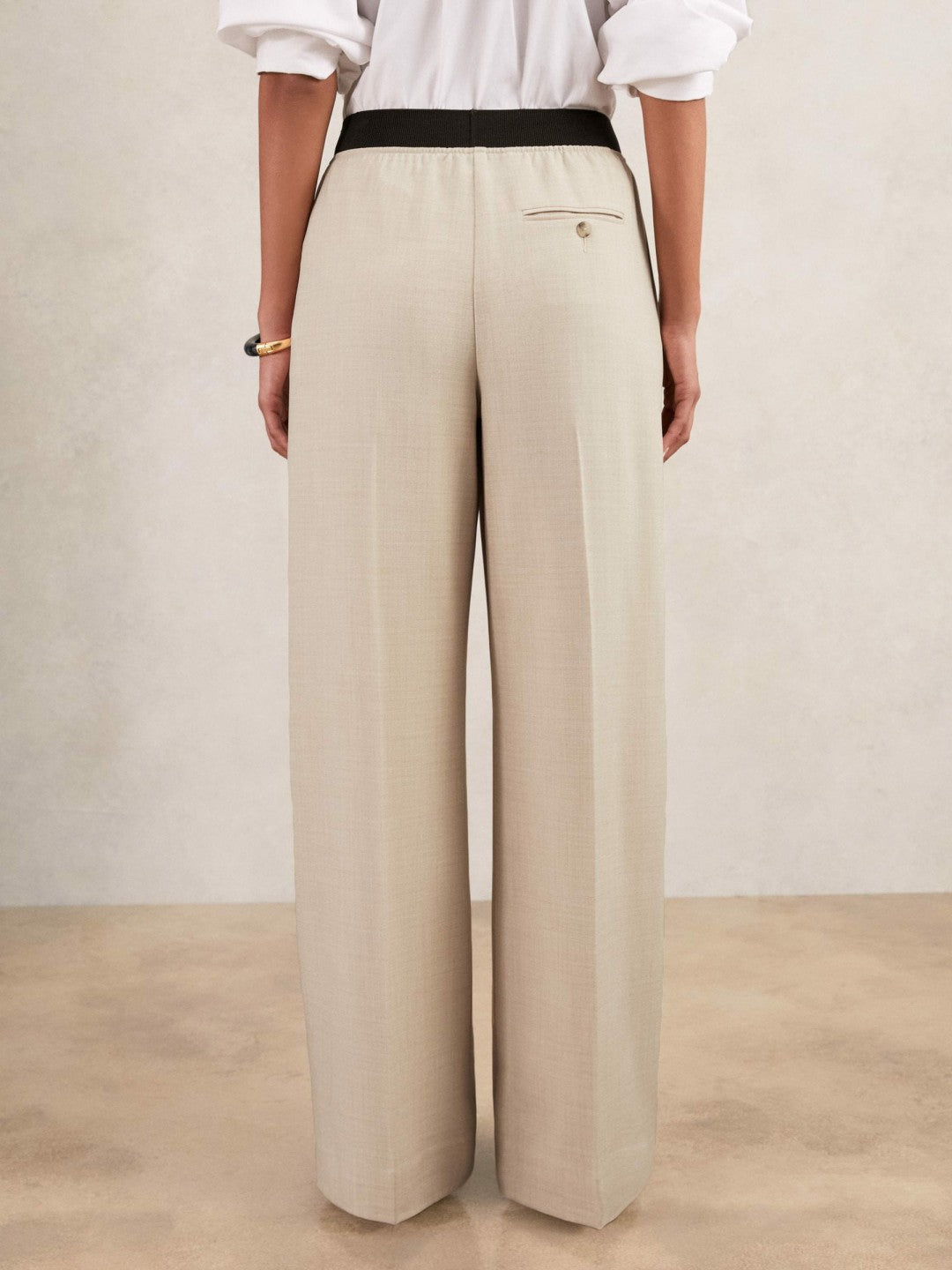 Petite Wide-Leg Elasticated-Waist Trousers Neutral | Womens