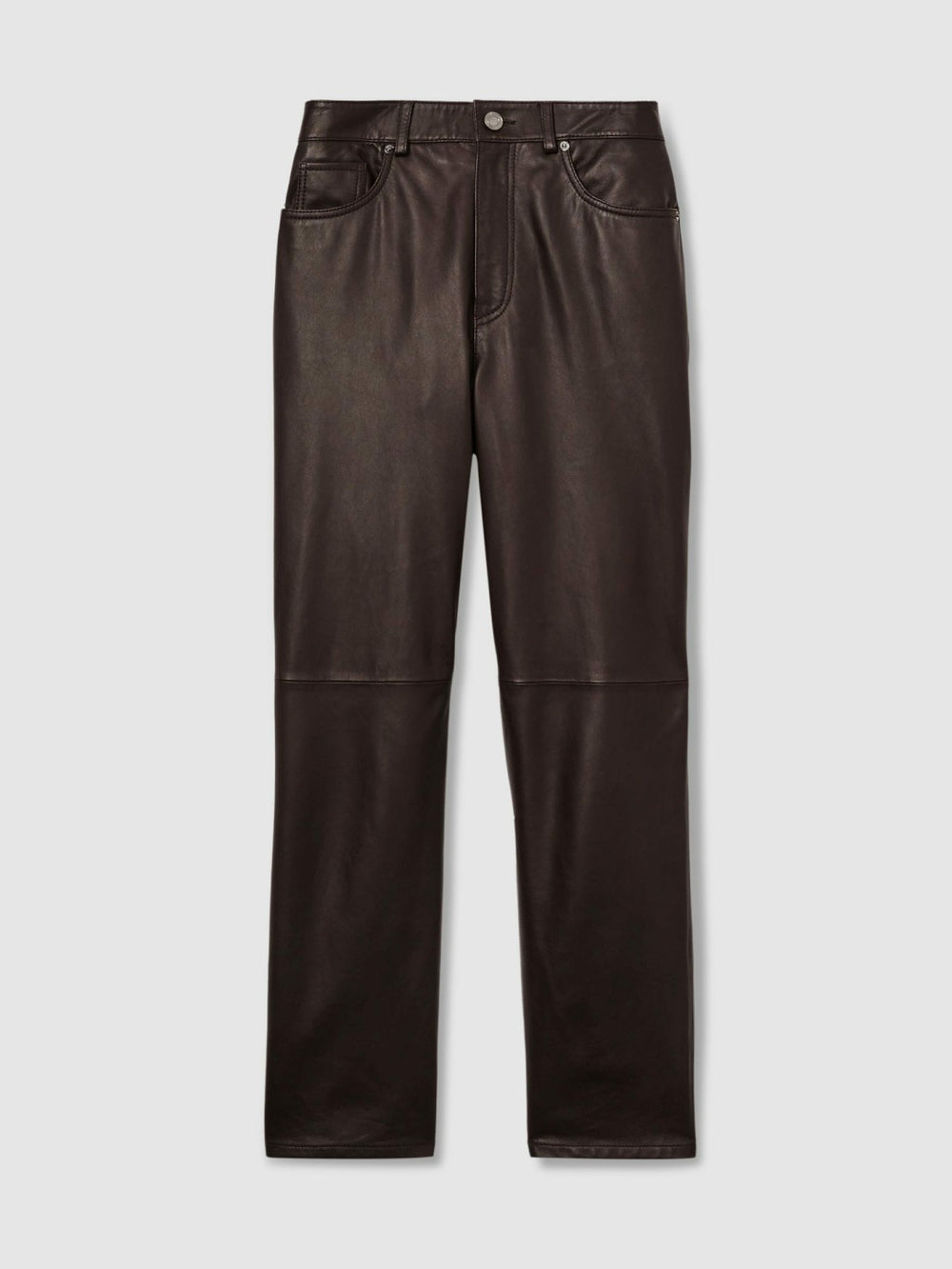 Petite Leather Slim-Leg Trousers Chocolate | Womens