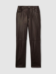 Petite Leather Slim-Leg Trousers Chocolate | Womens