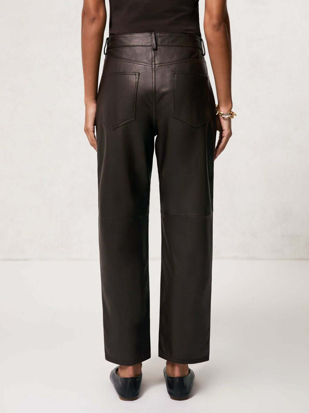 Petite Leather Slim-Leg Trousers Chocolate | Womens