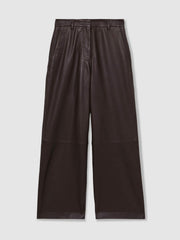 Leather Wide Leg Trousers Chocolate | Womens