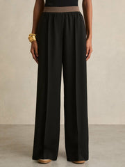 Petite Wide-Leg Elasticated-Waist Trousers Black | Womens