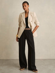 Wide-Leg Elasticated-Waist Trousers Black | Womens