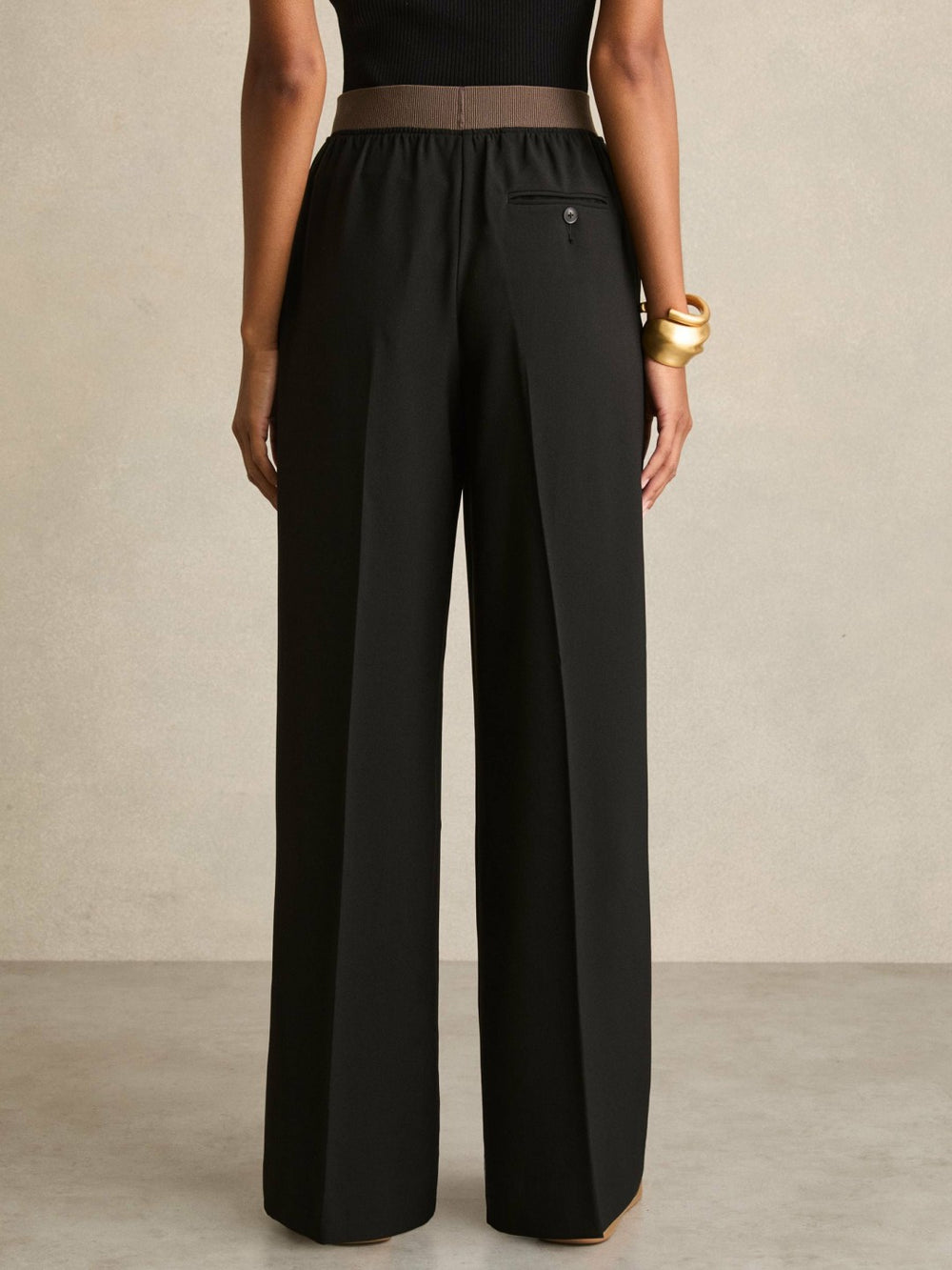 Wide-Leg Elasticated-Waist Trousers Black | Womens