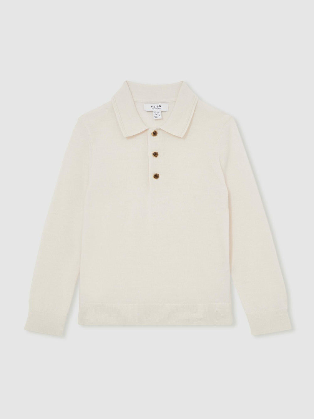9-13 yrs Merino Wool Long-Sleeve Polo Shirt Snow | Children