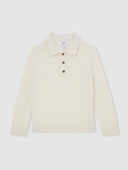9-13 yrs Merino Wool Long-Sleeve Polo Shirt Snow | Children