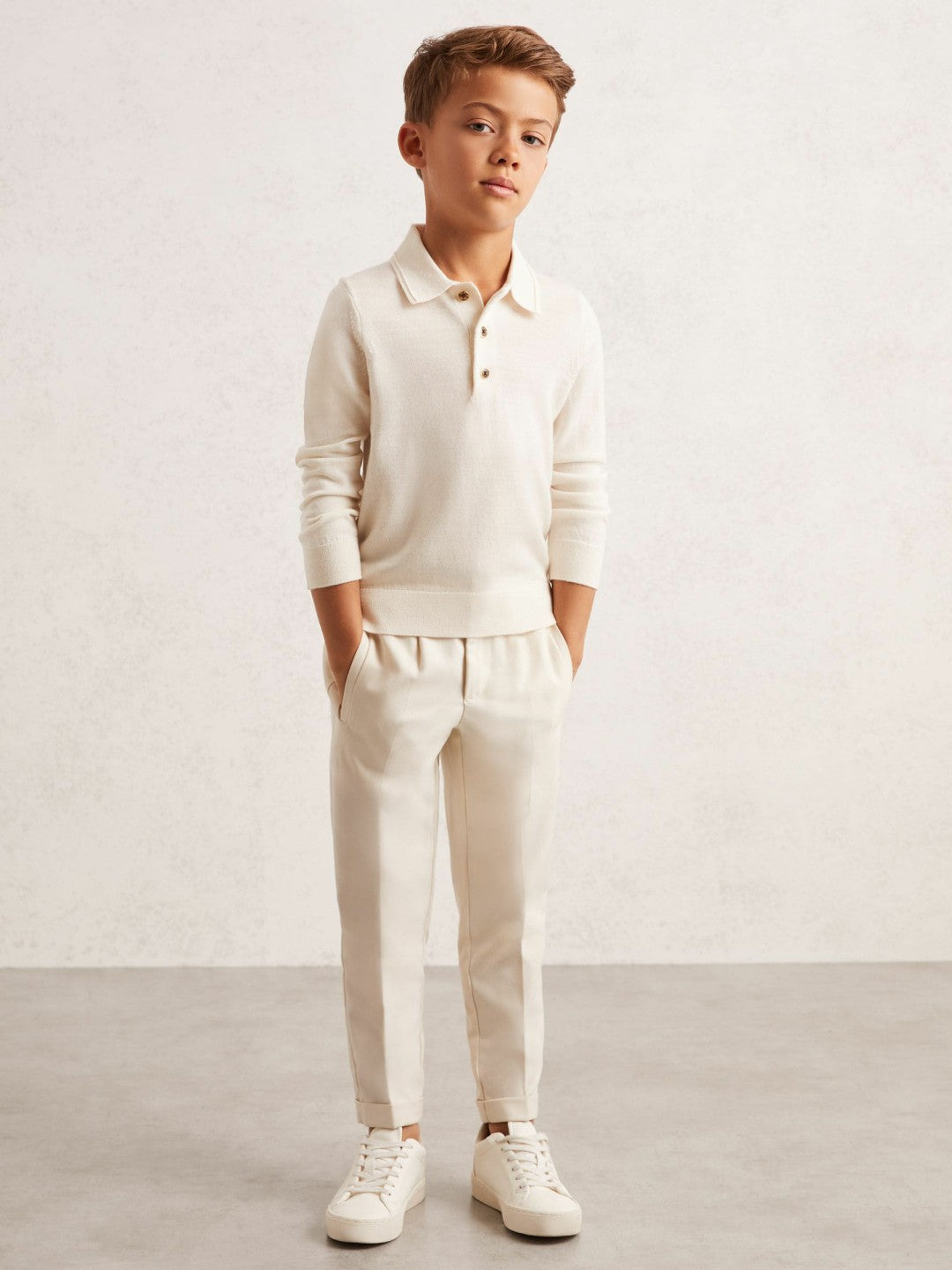 4-9 yrs Merino Wool Long-Sleeve Polo Shirt Snow | Children