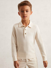 4-9 yrs Merino Wool Long-Sleeve Polo Shirt Snow | Children