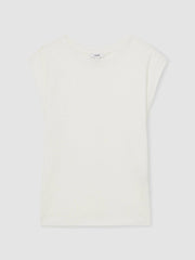 Linen Cap-Sleeve T-Shirt White | Womens