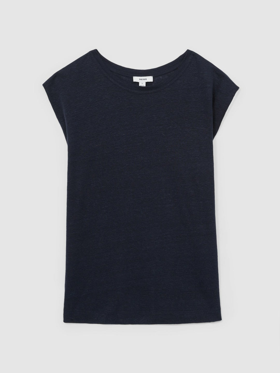 Linen Cap-Sleeve T-Shirt Navy | Womens