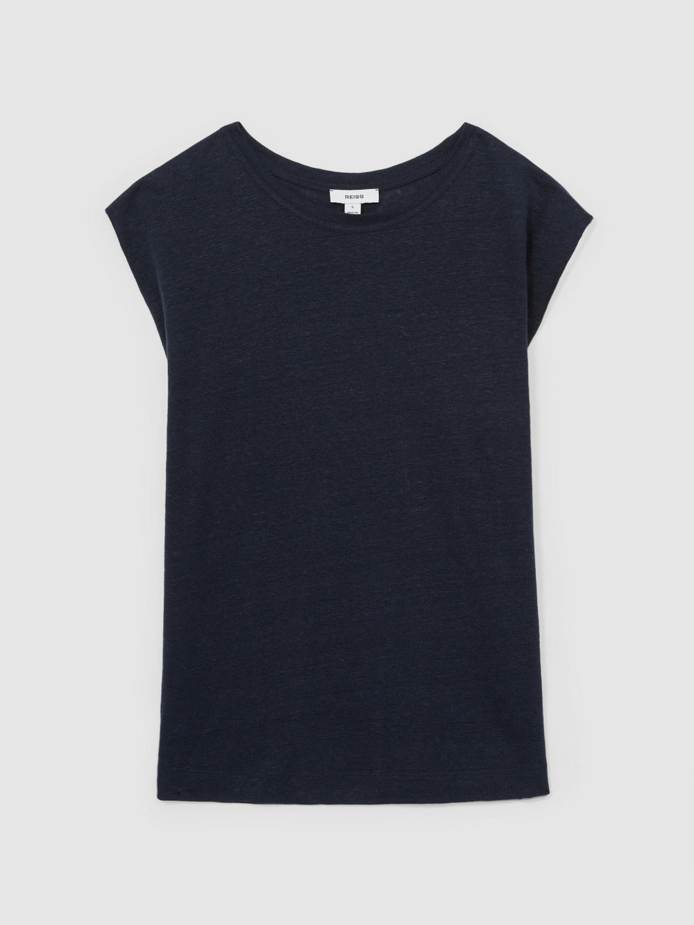 Linen Cap-Sleeve T-Shirt Navy | Womens