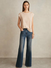 Linen Cap-Sleeve T-Shirt Peach | Womens